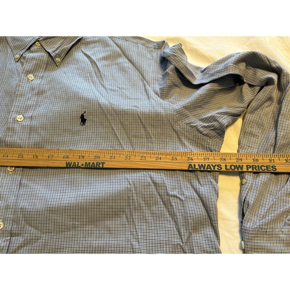 Ralph Lauren Yarmouth Blue/Black Gingham Check Blue Pony Button Up Shirt Size 17 - Picture 6 of 11